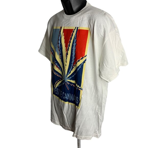 Yes We 420 Crewneck T Shirt L White Graphic Leaf Short Sleeve Cannabis - Picture 3 of 6